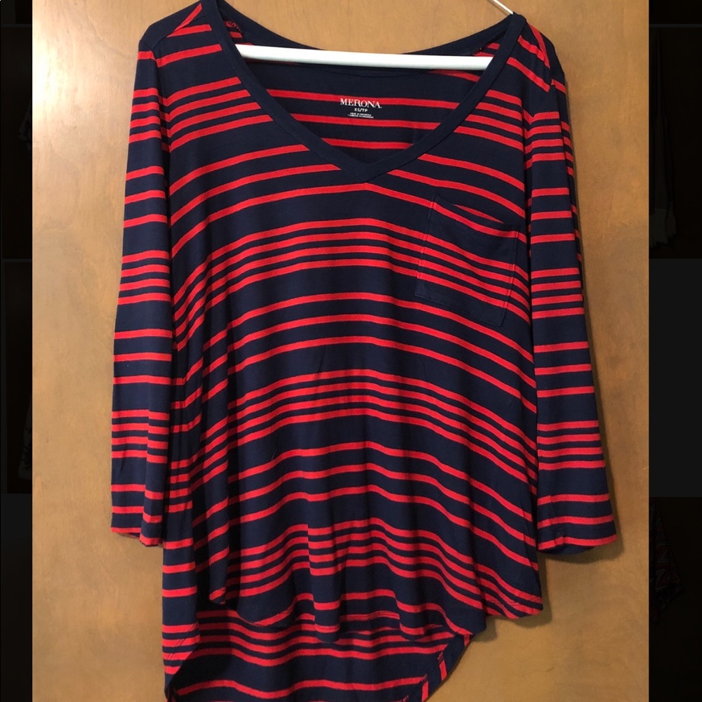 Red and Navy Striped Merona V-neck